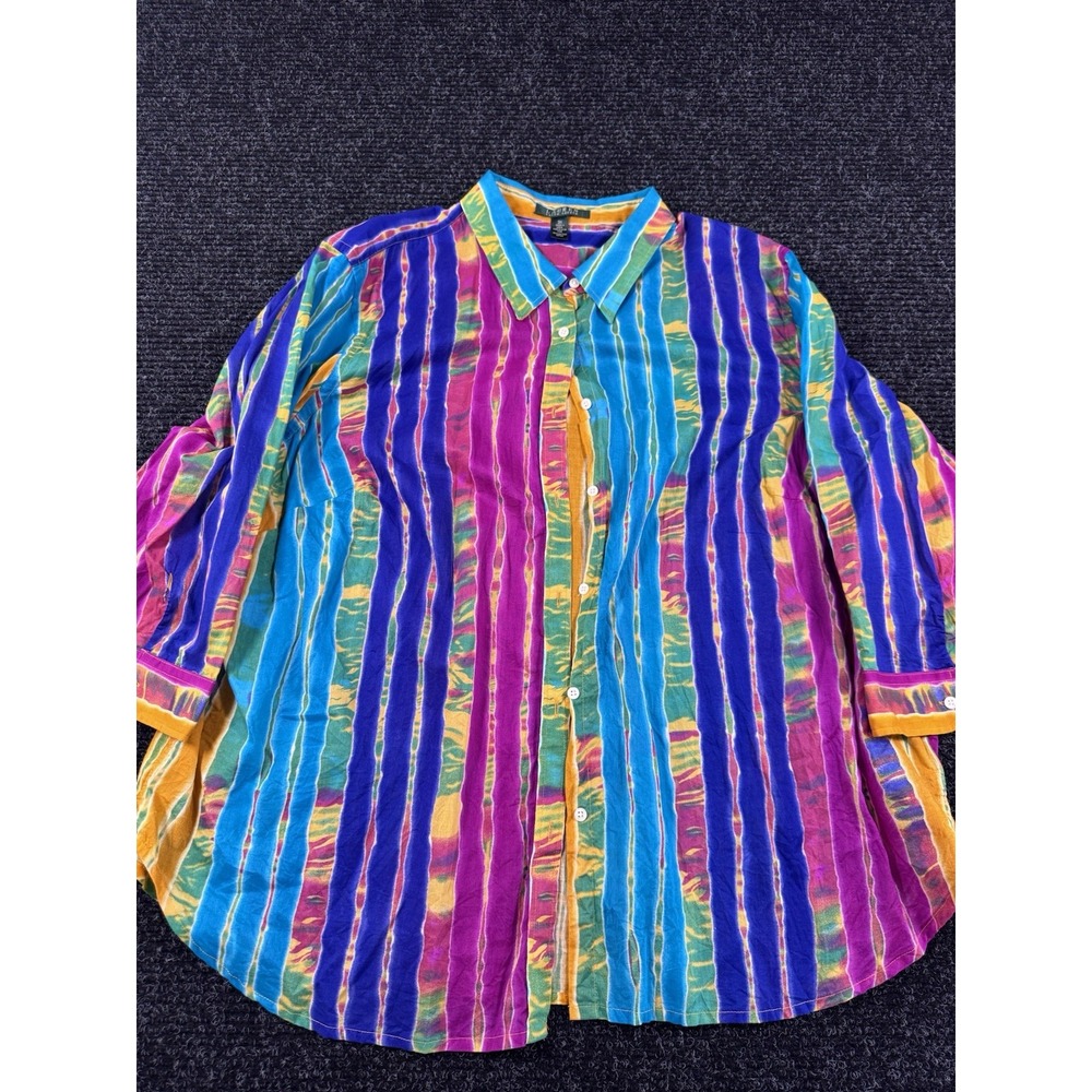 Lauren Ralph Lauren Women 3X Multicolor Striped Cotton Button Down Shirt Plus